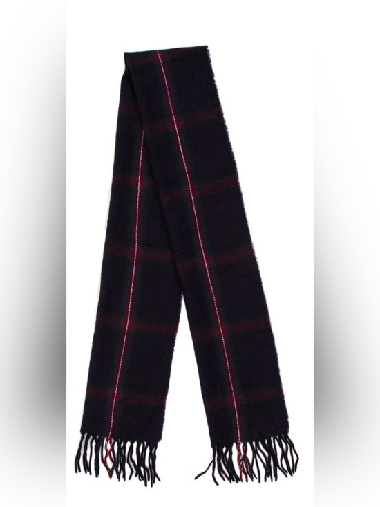 Burberry Accessories - Burberry Lambswool Navy Scarf with Red & Green Stripes